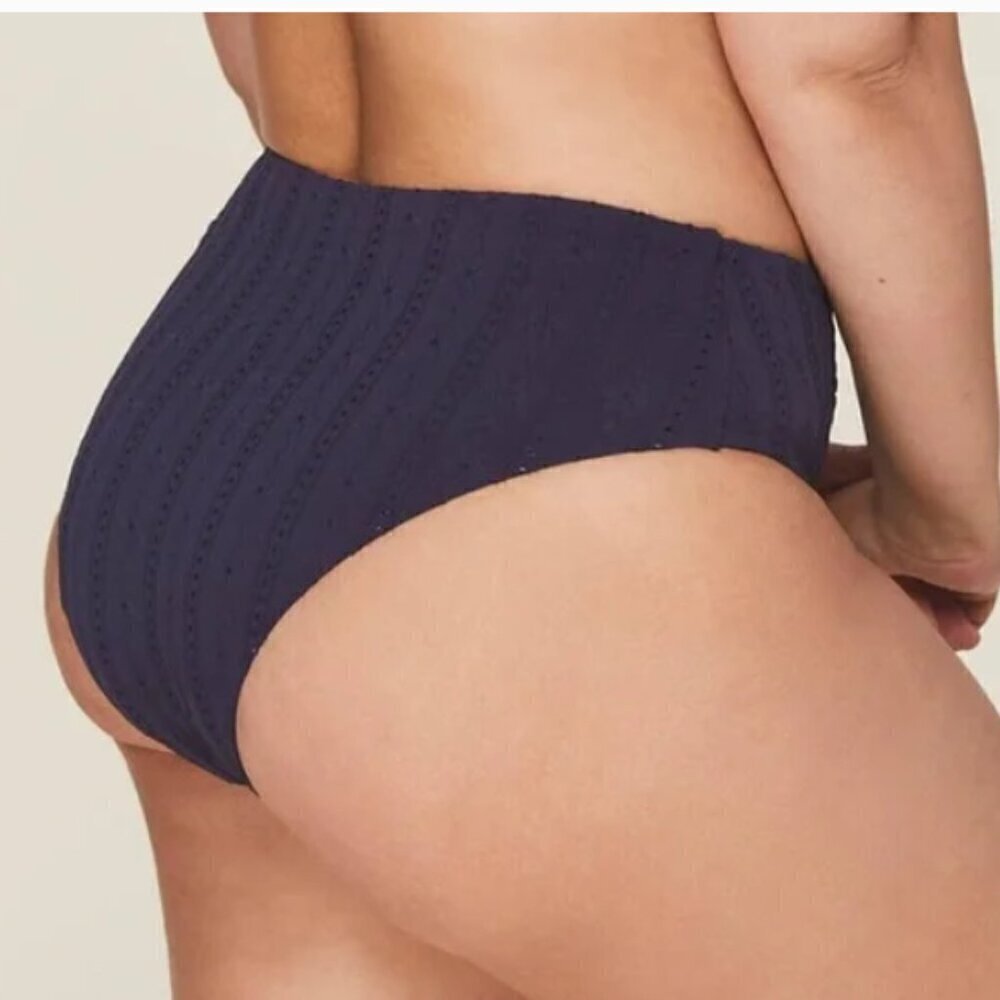 Andie The 90s High Waisted Bikini Bottom Women's XS Navy Eyelet Overlay NWT